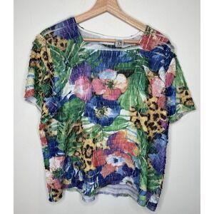Alfred Dunner Top Blouse PXL Animal Print Travel Vacation No Wrinkle Crinkle Art